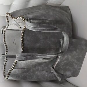 B-Low The Belt Gray Studded Tote Bag with Pouch
